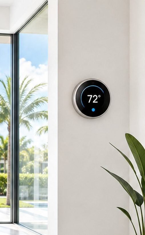 Smart thermostat set to 72 degrees in a bright Central Florida home